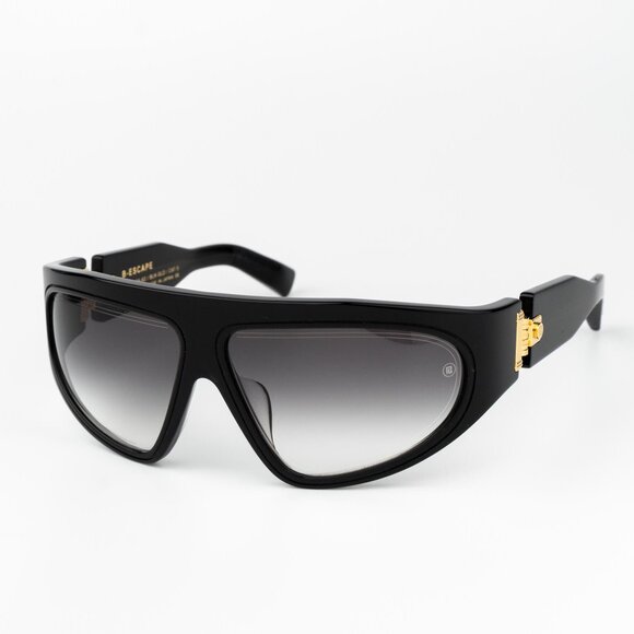 Balmain Women Sunglasses Titanium Black Gold Grey Gradient Wraparound B-ESCAPE - Picture 1 of 15